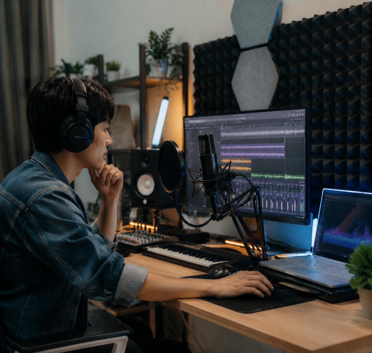 Phòng thu nhỏ tại nhà thời chuyển đổi số ứng dụng AI